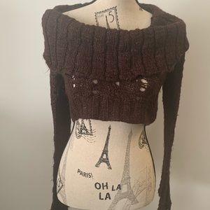 Wine color cropped off the shoulder sweater